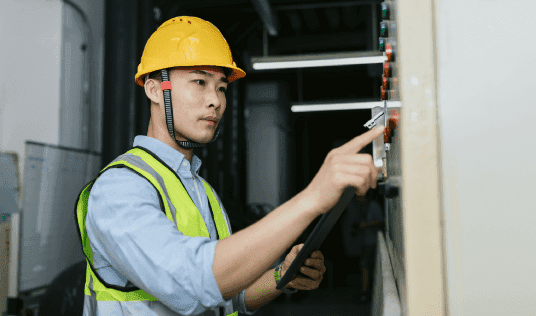 Mah Sing site engineer inspecting electrical works